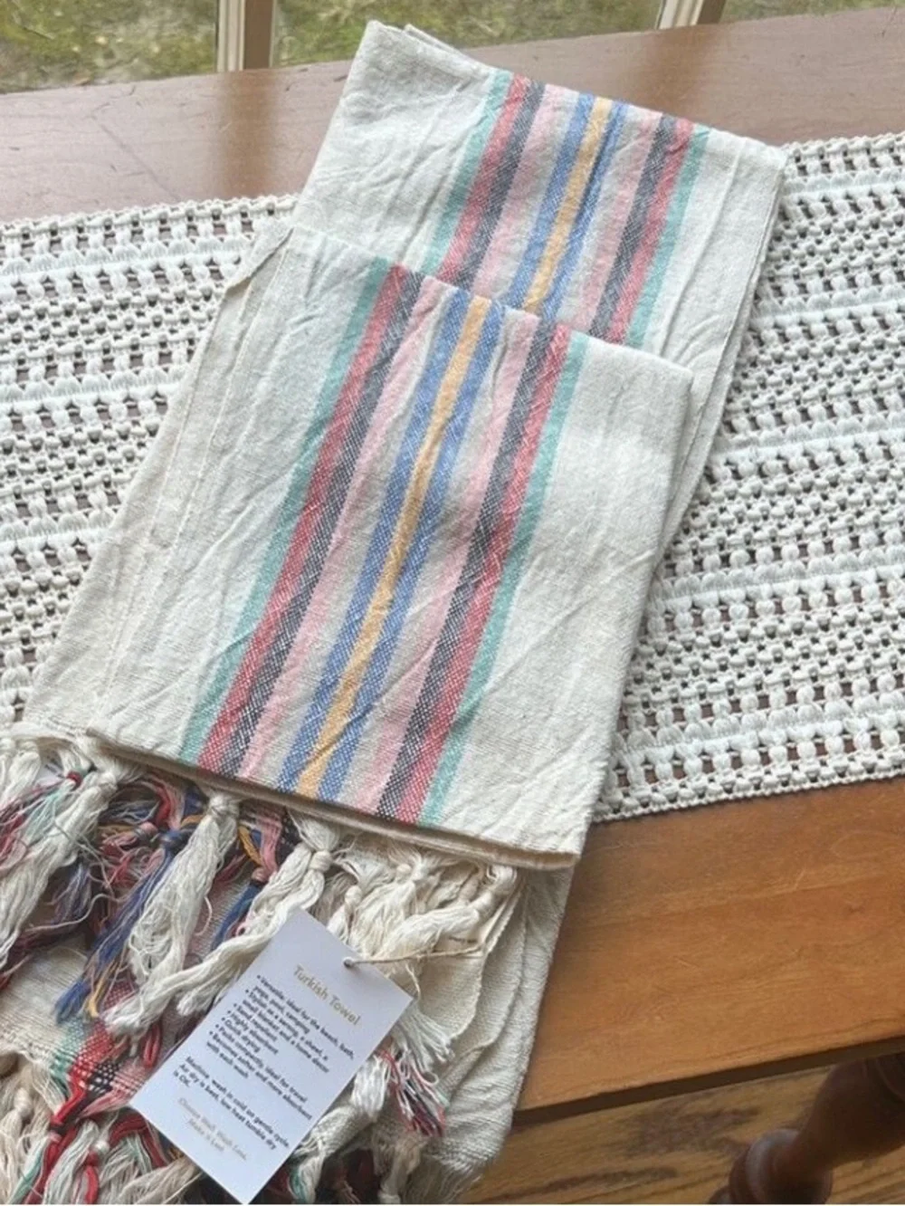 Striped Cotton Hand Towel Hand Tied Tassels Hand Loom Weave Stripes